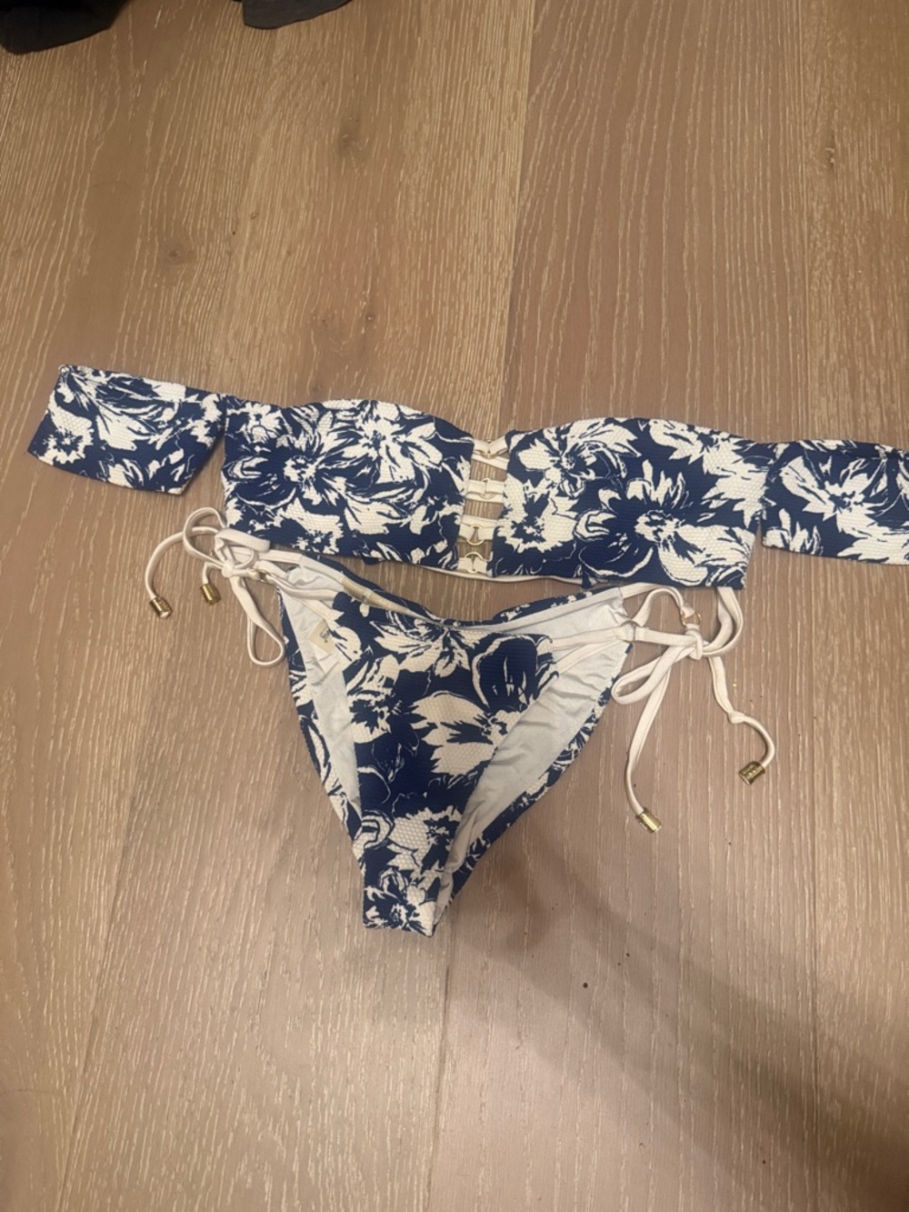 Beach Bunny Navy and White Floral Bandeau Bikini Set